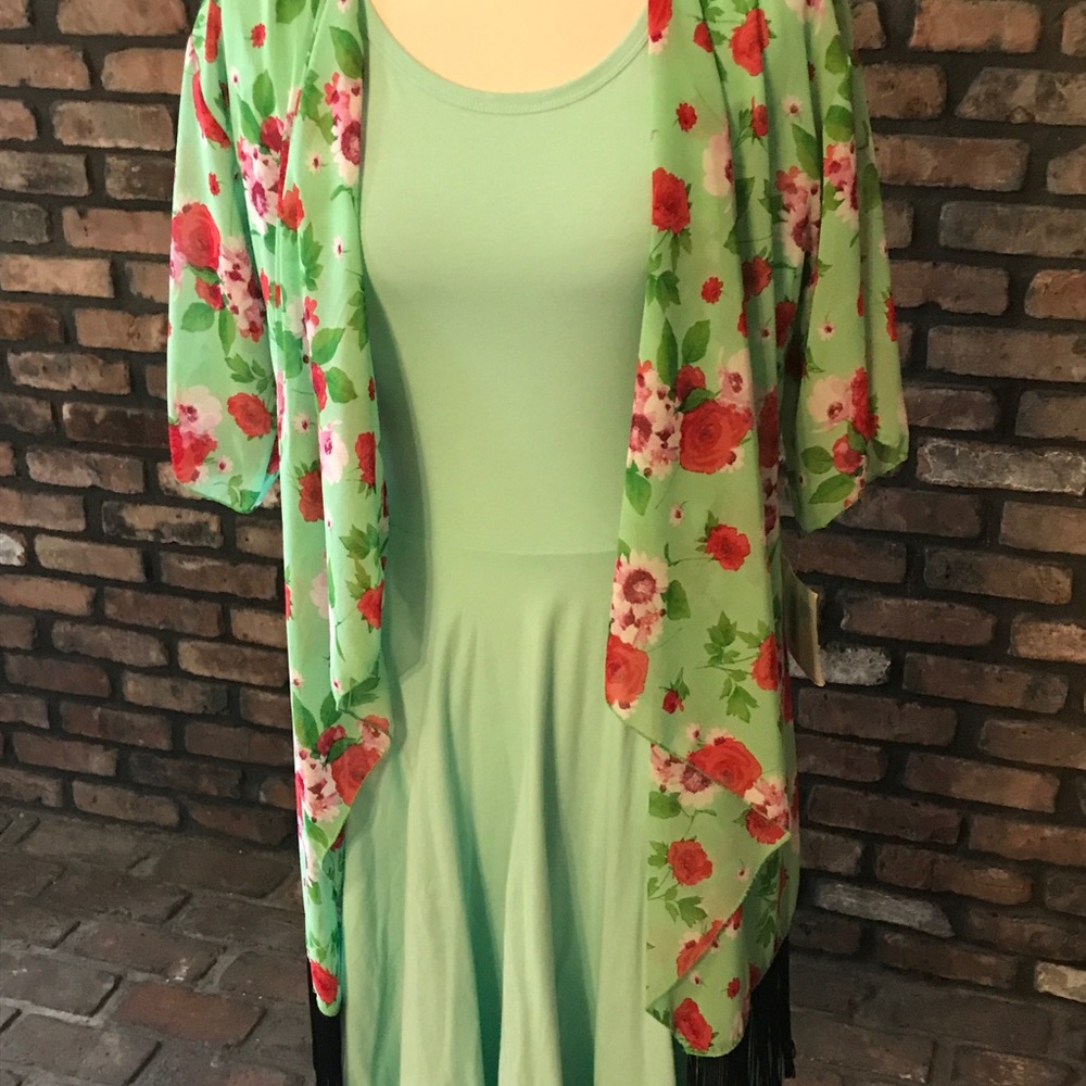 LulaRoe Nicole dress with Monroe Kimono